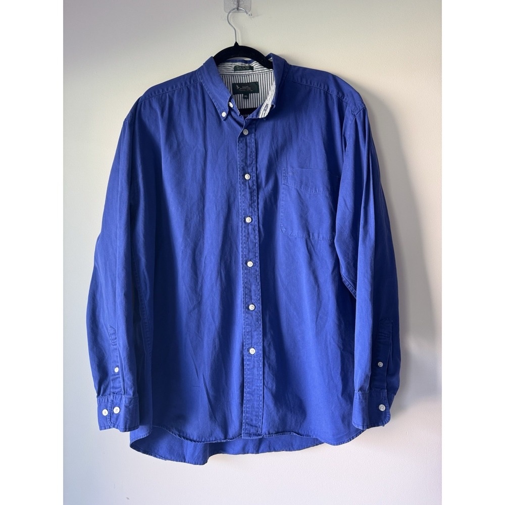 Vintage Bert Pulitzer Men's XL Cotton Solid Blue Long Sleeve Button-Front Shirt